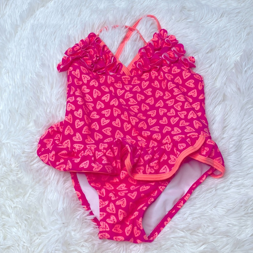 Pink Platinum Heart One Piece Bathing Suit Swimsuit Girl’s Size 4T